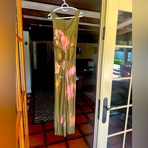 Custom Made Olive Green and Pink Tie-Dye Boutique Maxi Dress SIZE S
